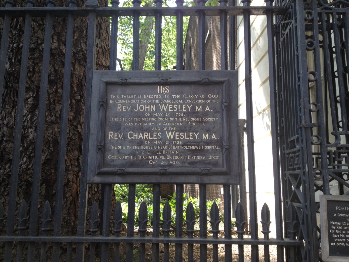 John Wesley’s Conversion Place Memorial The ‘Aldersgate Flame